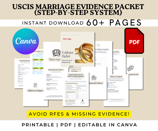 USCIS Marriage Evidence Packet | I-130 K1 CR1 Immigration Template (Canva PDF)
