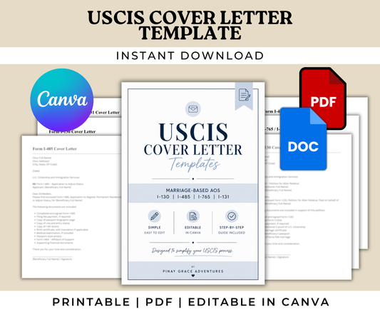 USCIS Cover Letter Template | I-130 I-485 AOS Packet | Editable Immigration Letter Guide
